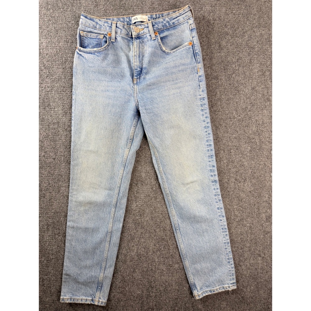 Zara Womens Jeans Size 4 Light Wash High Rise Straight Mom Denim Made in Turkey